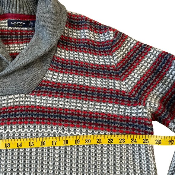 Nautica Nordic Style Sweater Mens Size XXL Shawl Collar Tuck Stitch Knit Gray - Picture 3 of 5